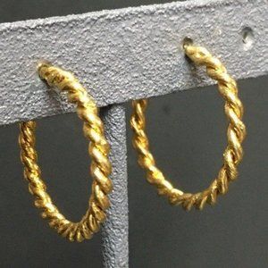 Hoop Pierced Earrings Gold Twisted Rope Classic Retro BoHo